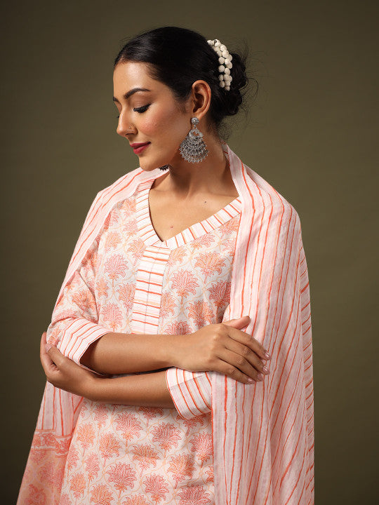 Anayna Women Floral Printed Pure Cotton Kurta with Salwar & With Dupatta