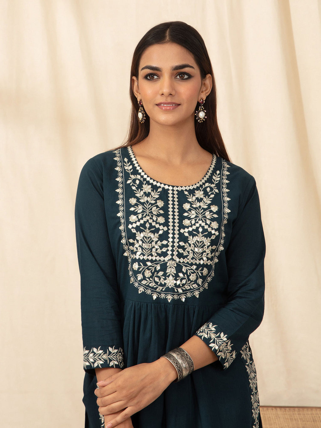 Likha Navy Embroidered Naira Cut Co-ord Set LIKSKD72 (Set of 2) - M