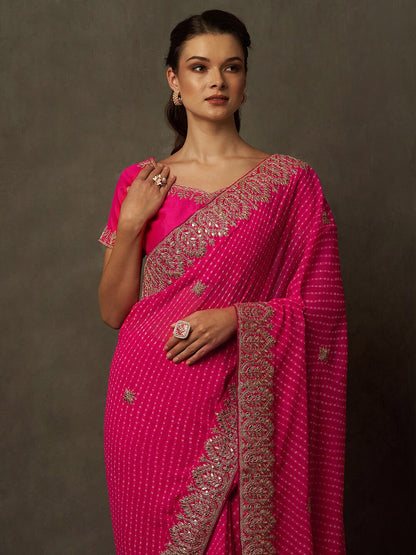 Saree Mall Bandhani Embroidered Pure Georgette Bandhani Sarees