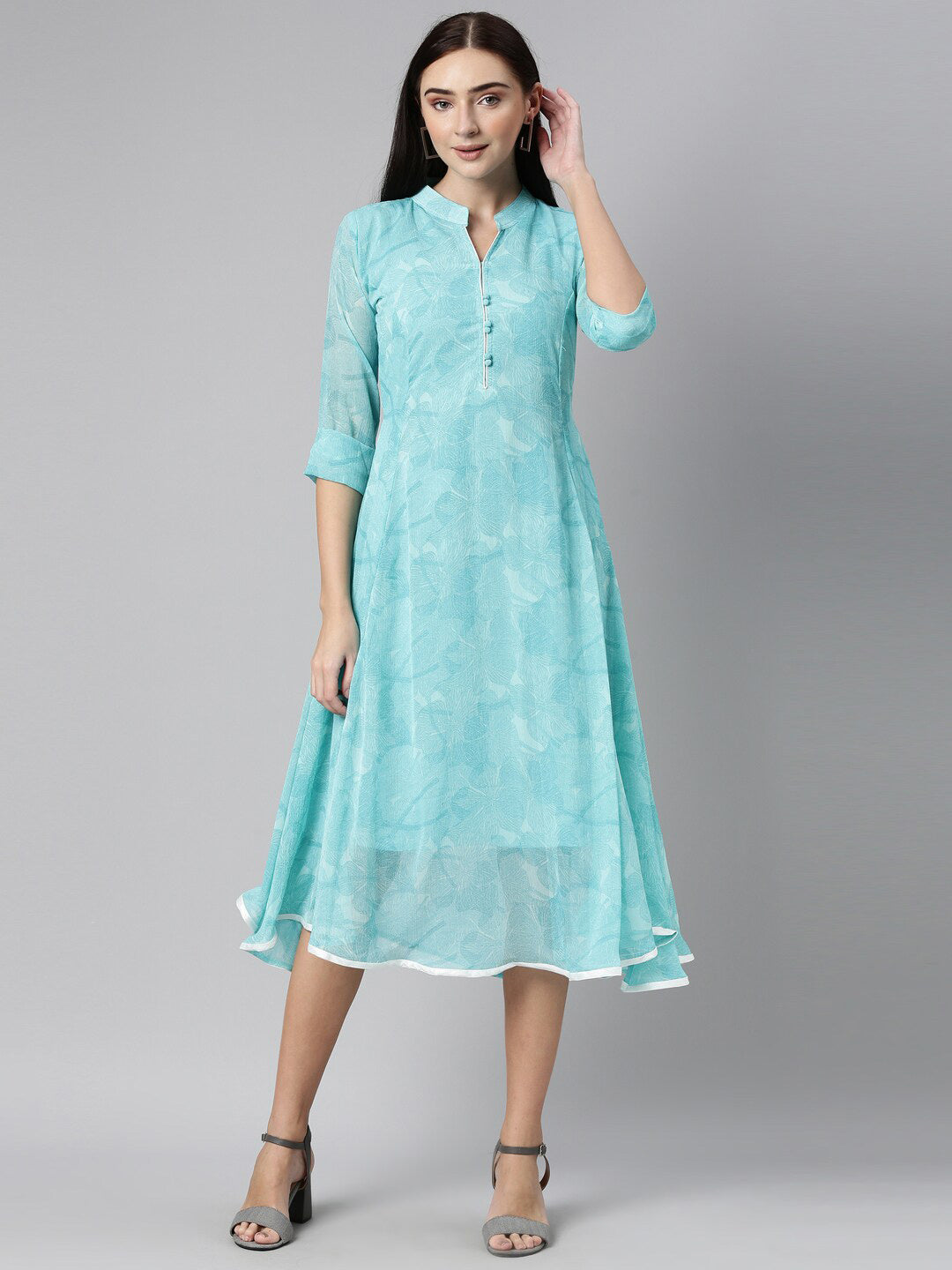 Souchii Women Floral Chiffon A-Line Midi Dress