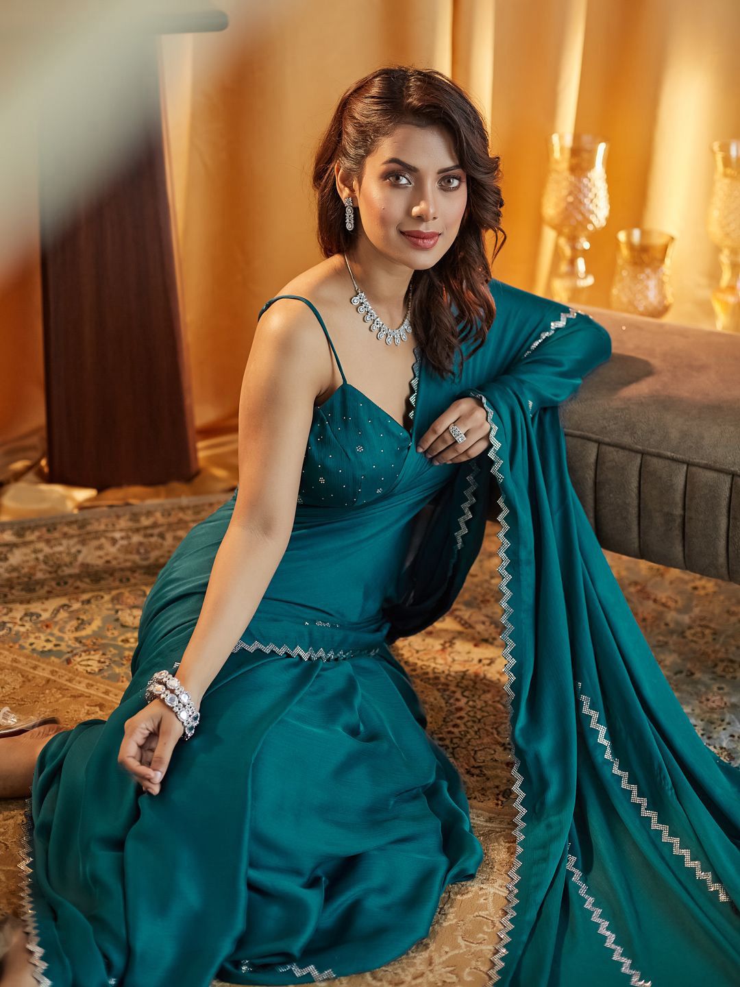 kasee Beads and Stones Pure Chiffon Saree