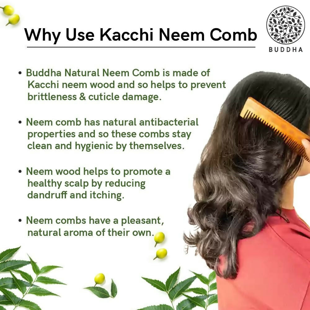 Buddha Natural Baby Comb with Handle - Kacchi Neem Wood