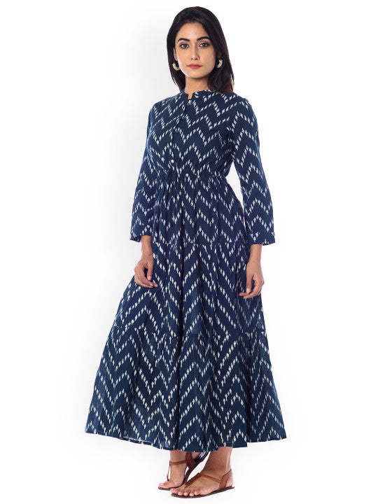 Anayna Women Blue Printed Fit and Flare Dress