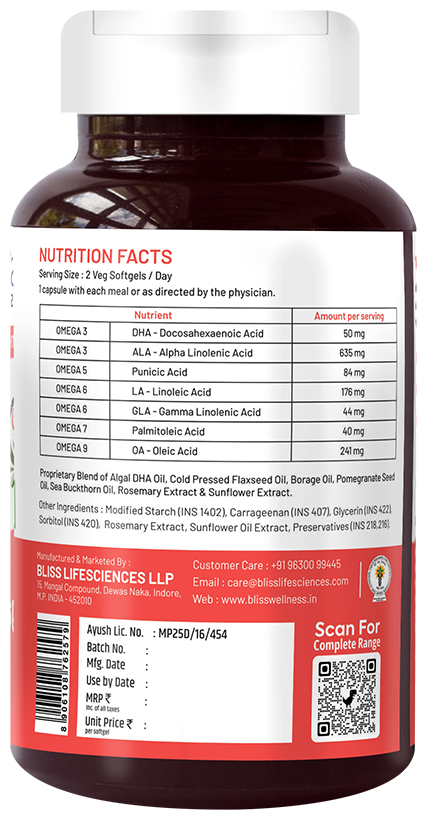 Bliss Welness Heart, Brain & Skin Health Penta Omega Veg Softgel