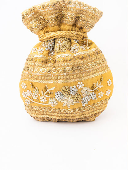 NR By Nidhi Rathi Women Gold Embroidered Potli Bag