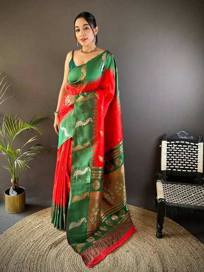 Joban Fashion Green Peacock,Butti Banarasi Silk Sarees