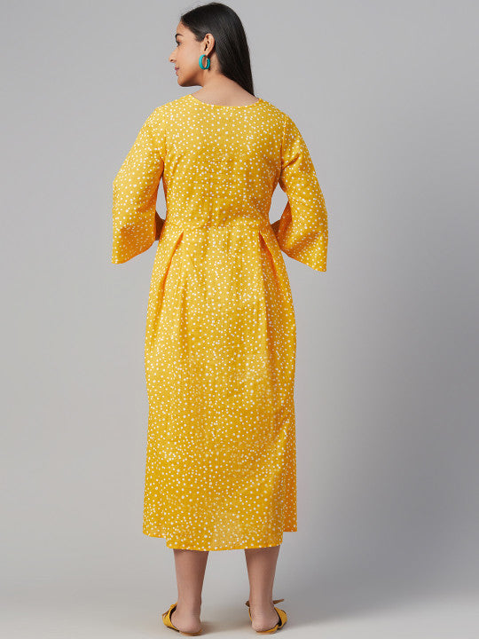 Anayna Women Yellow & White Polka Dots Printed A-Line Maternity Dress