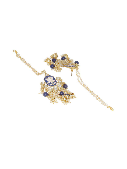 Shoshaa Women Gold-Polished Blue Contemporary Drop Earrings
