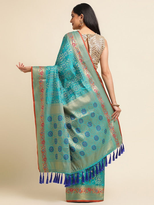 Fabmora Ethnic Motifs Woven Design Zari Banarasi Saree