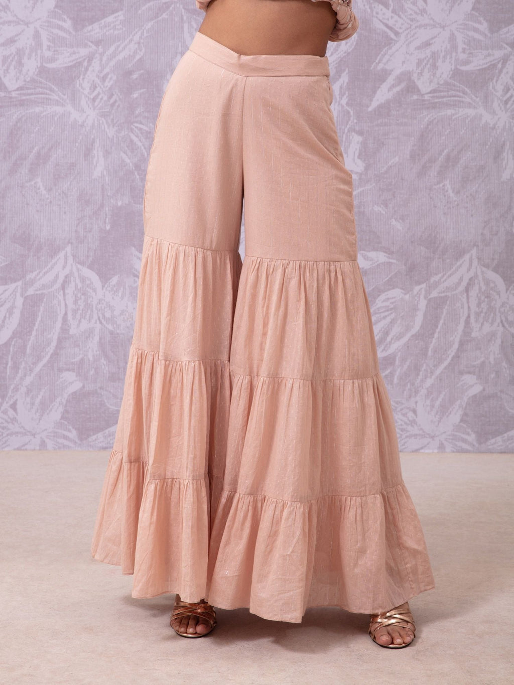 Likha Filigree Peach Mirror Work Kurta, Sharara, Dupatta & Belt S LIKSKD116 (Set of 4)