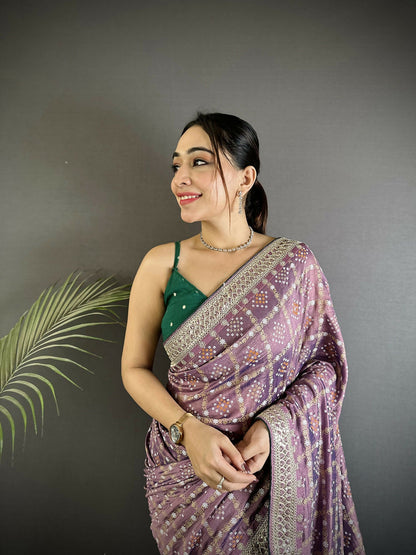 Joban Fashion Lavender Bandhej Bandhani Vichitra Silk Bandhani Prints Saree