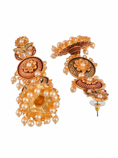 Shoshaa Maroon & Green Gold-Polished Contemporary Jhumkas Earrings