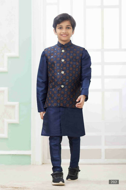 Raivat Ethnic Art Silk Embroidery Work 3 Pics Jacket Set In Navy Blue Colour