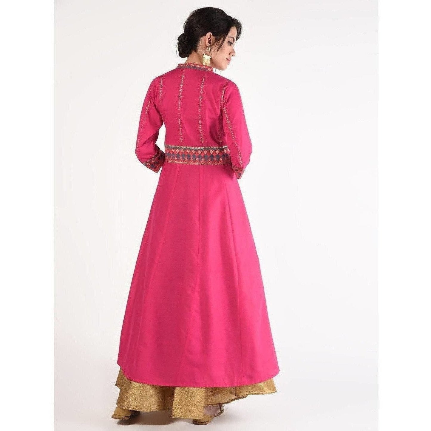 Cheera Women's Hand Block Print Ghagra Style Anarkali Kurta (CH037K)