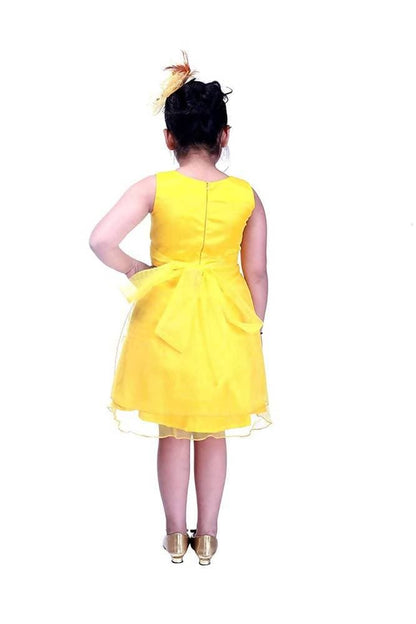 Asmaani Baby Girl's Yellow Color Satin Knee Length Frock (AS-DRESS-22141)
