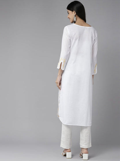 ADA Ethnic Motifs Embroidered Chikankari White Romance Kurta