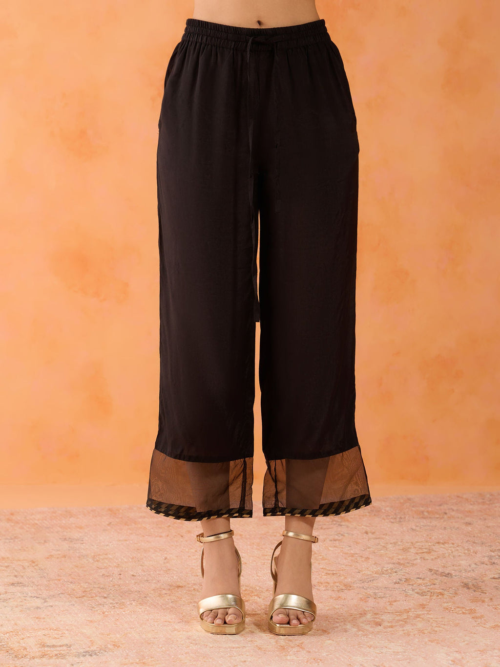 Likha Black Ethnic Bloom Embroidered Kurta Pant & Organza Dupatta LIKSKD287 (Set of 3)