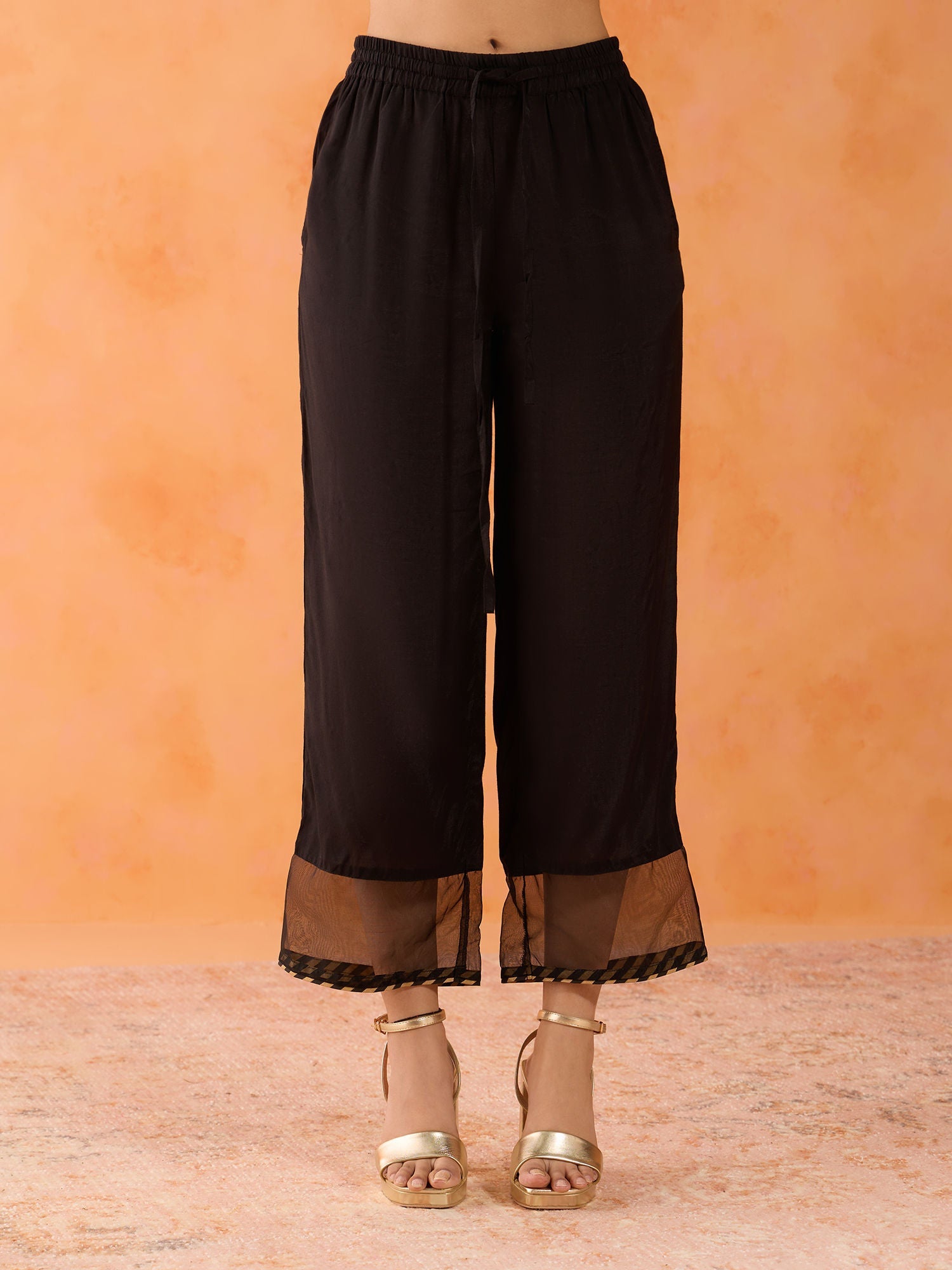 Likha Black Ethnic Bloom Embroidered Kurta Pant & Organza Dupatta LIKSKD287 (Set of 3)