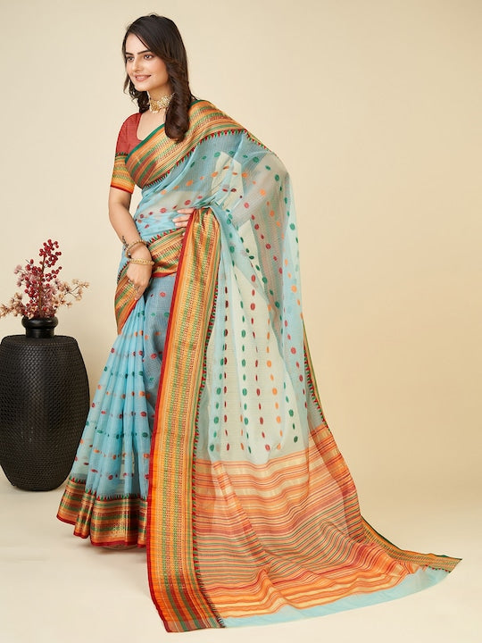 Anjaneya Sarees Ethnic Motifs Woven Design Zari Chanderi Saree