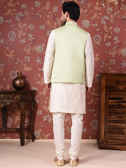 House of Pataudi Straight Kurta With Churidar & Embroidered Nehru Jacket
