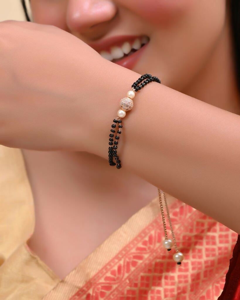 VOJ Gold-Polished AD Stone Studded Mangalsutra Bracalet