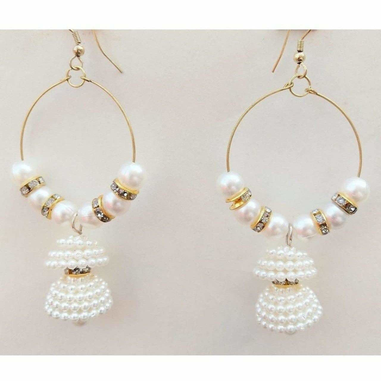 MS Fashion India Beautiful Party Wear White Pearl Ring Jhumka Earrings
