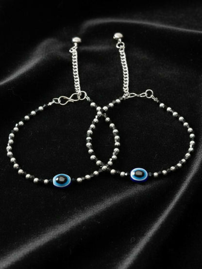 NVR Women Evil Eye Silver Plated Artificial Beads Anklet