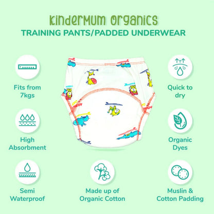 Kindermum Cotton Padded Pull Up Training Pants/ Padded Underwear˜For Kids-Autumn Animals Set of 2 pcs