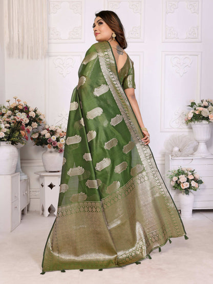 Aastha Fashion Mehndi Soft Organza Silk Weaving Saree