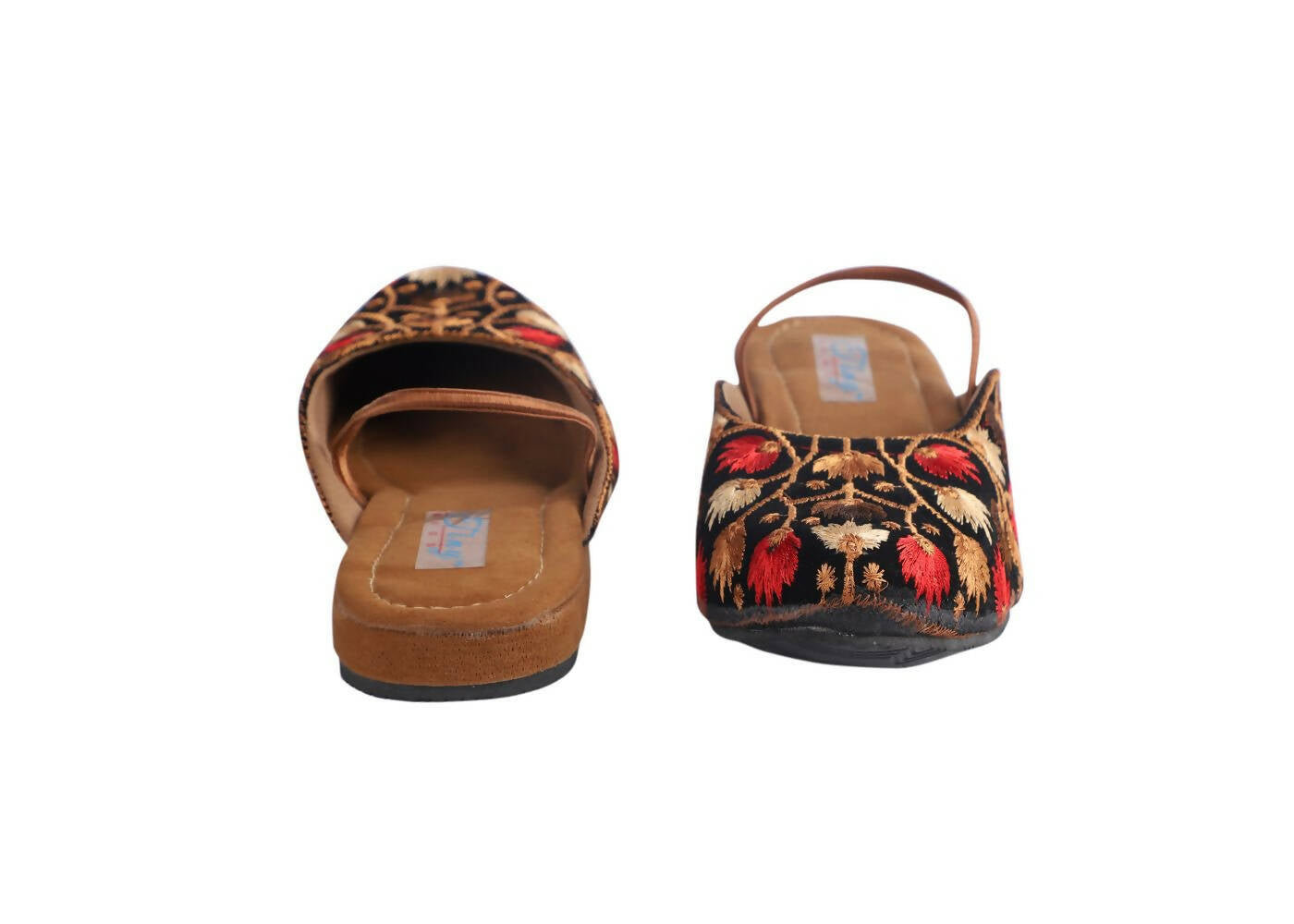 Tiny Bugs Girls Embroidered Strap Ethnic Mojaris - Black