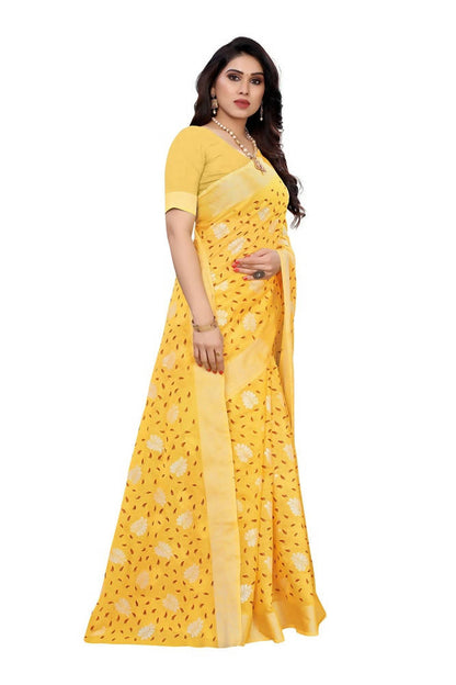 Vamika Yellow Linen Zari Border Saree