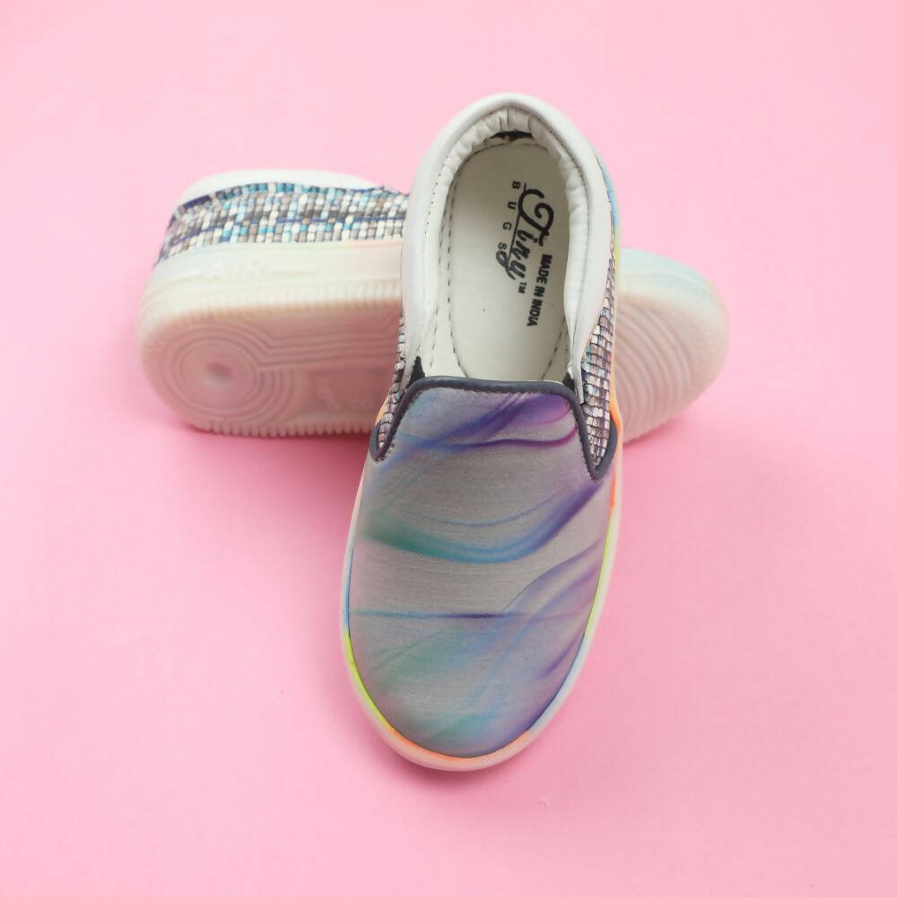 Tiny Bugs Unisex Sea Printed Slip Ons Sneakers - Grey