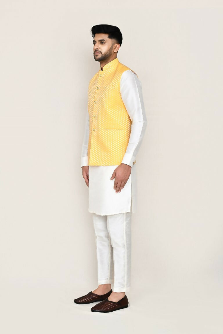 Joban Fashion White Colored Art Silk Fabric Kurta, Jacket With Straight Fit Pant