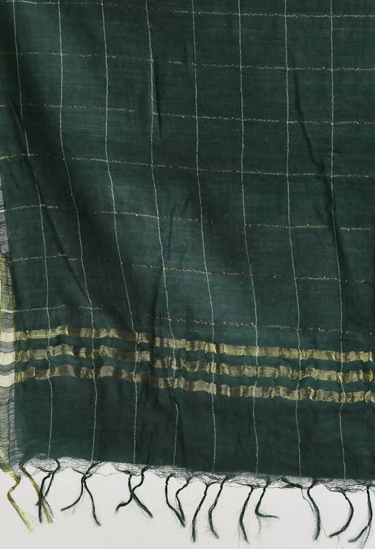 Mominos Fashion Moeza Women's Cotton Zari Box Bottle Green Dupatta