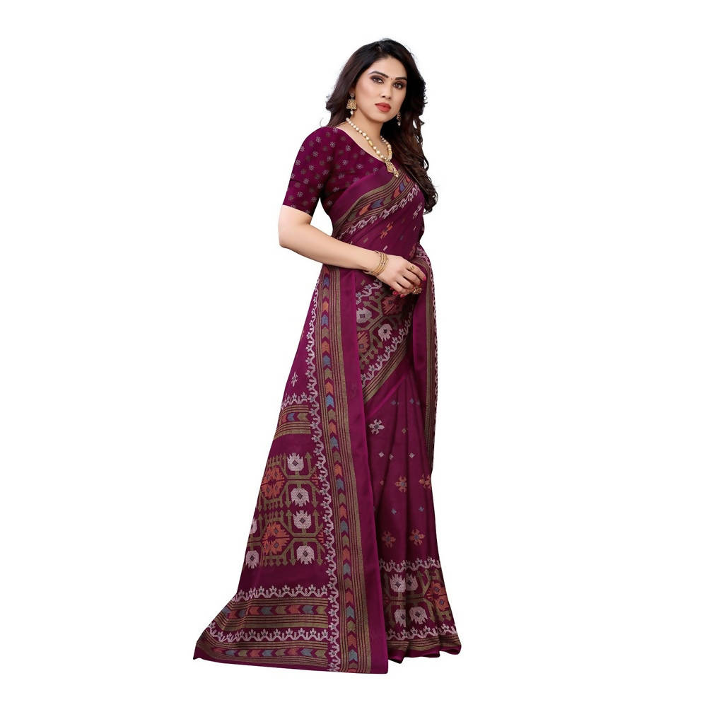 Vamika Printed Jute Silk Purple Saree (Namita Purple)