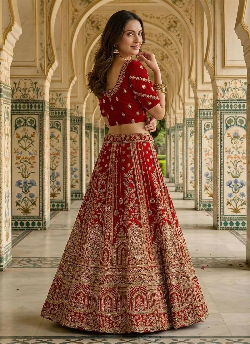 Lehenga Mart Red Heavy Silk With Fusing Designer Bollywood Style Wedding Wear Lehenga Choli
