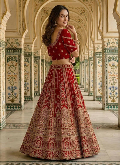 Lehenga Mart Red Heavy Silk With Fusing Designer Bollywood Style Wedding Wear Lehenga Choli