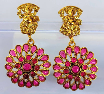 Pink Kemp Ganesha Earrings