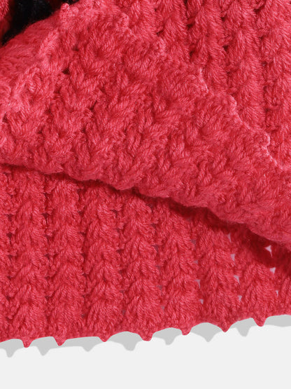 Chutput Kids Woollen Hand Knitted Short Sleeves Flower Detail Dress For Baby Girls - Pink