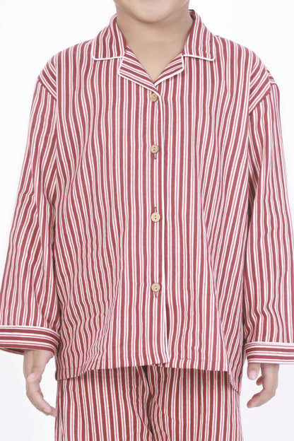 Breathables Kids Cotton Night Suit – Red & White Striped Shirt & Pyjama Co-Ord Set For Boys & Girls