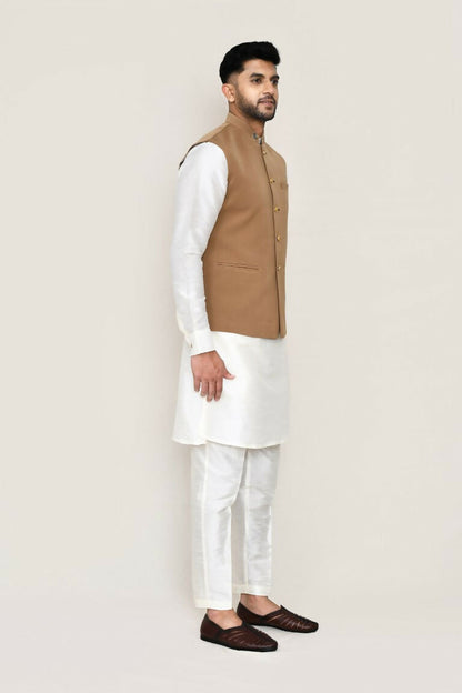 Joban Fashion White Colored Art Silk Fabric Kurta, Jacket With Straight Fit Pant