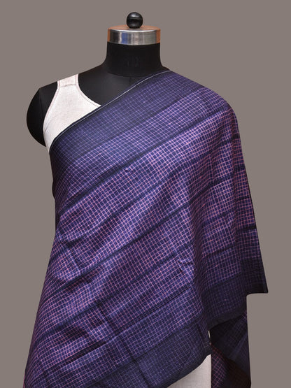 Dark Blue and Pink Shibori Silk Handloom Stole with Checks Design - Global Threads