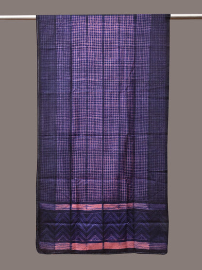 Dark Blue and Pink Shibori Silk Handloom Stole with Checks Design - Global Threads