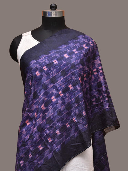 Dark Blue and Pink Shibori Silk Handloom Stole with Zig-Zag Design - Global Threads