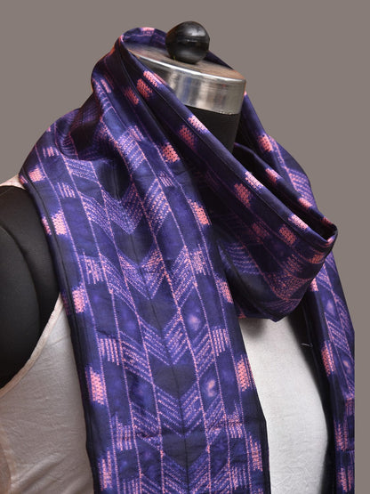 Dark Blue and Pink Shibori Silk Handloom Stole with Zig-Zag Design - Global Threads