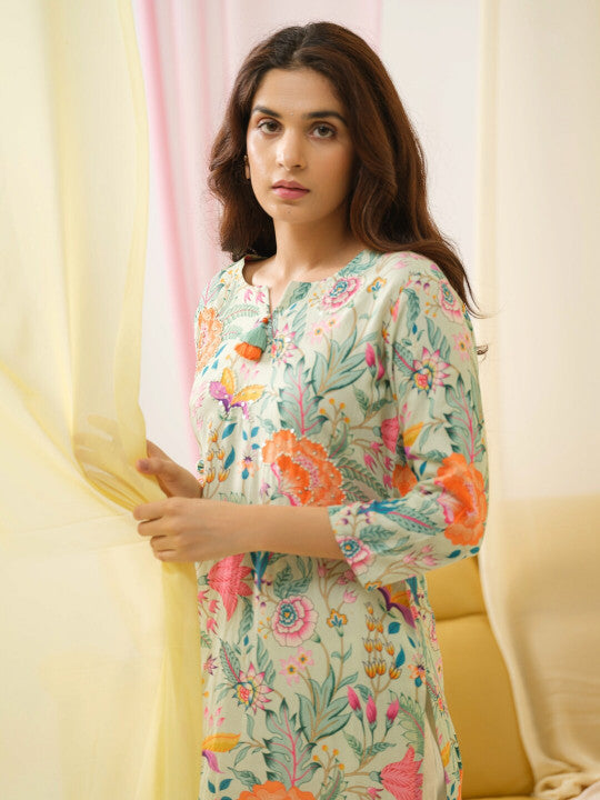 Sangria Floral Printed Straight Kurta