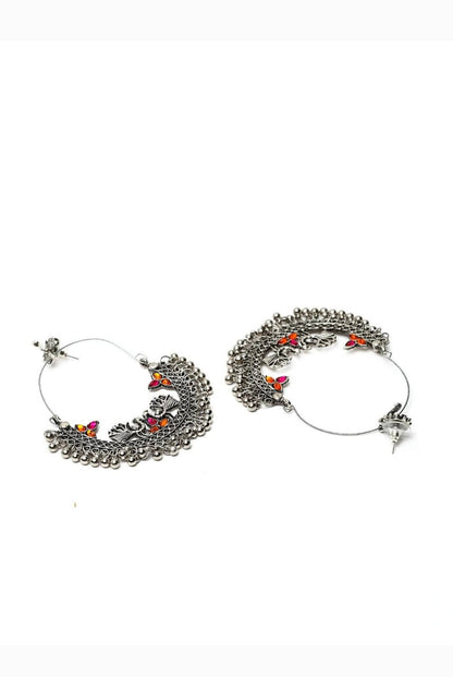 Mominos Fashion Silver-Plated Peacock Design Multi-Color Chandbali Earrings