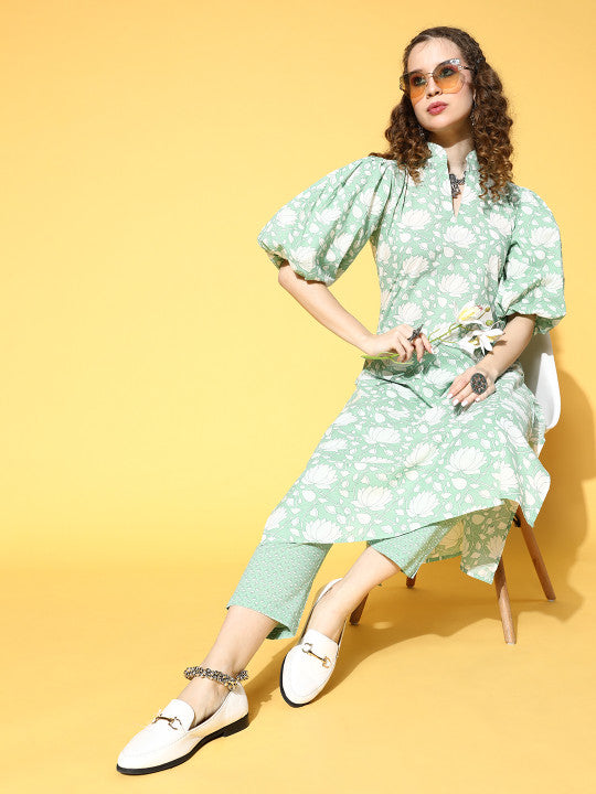 Anayna Women Green Pure Cotton All in the Details Kurta Set