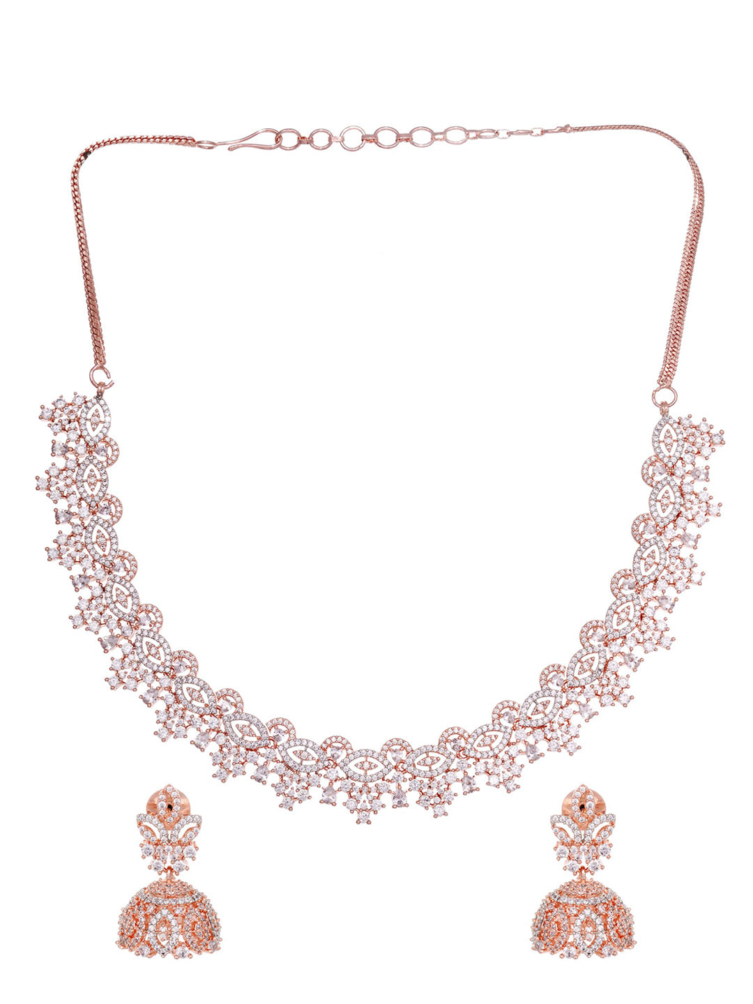 Saraf RS Jewellery Rose Gold-Polished & White AD & CZ-Studded Contemporary Jewellery Set
