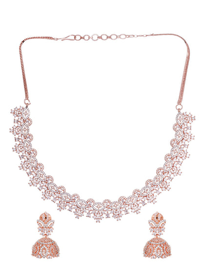 Saraf RS Jewellery Rose Gold-Polished & White AD & CZ-Studded Contemporary Jewellery Set